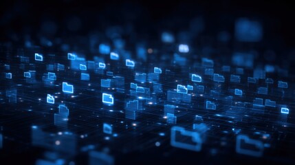 Poster - abstract network grid with files and folders, futuristic software interface, digital document manage