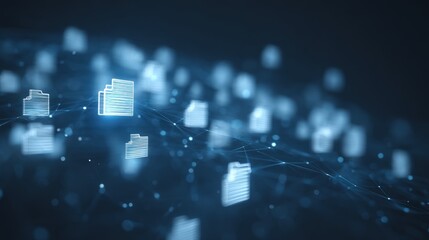 Poster - abstract network grid with files and folders, futuristic software interface, digital document manage