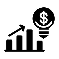 Poster - Investment growth chart with dollar lightbulb for financial success and business innovation concept vector isolated on transparent background