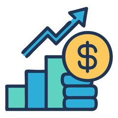 Poster - Financial growth chart with dollar coin and upward arrow representing business success and investment returns isolated on transparent background
