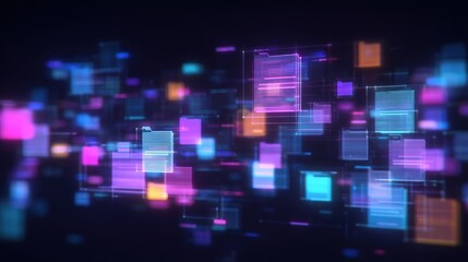 Poster - abstract network grid with files and folders, futuristic software interface, digital document manage