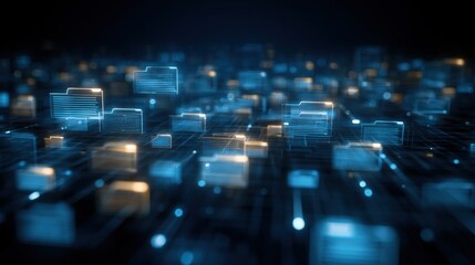 Poster - abstract network grid with files and folders, futuristic software interface, digital document manage