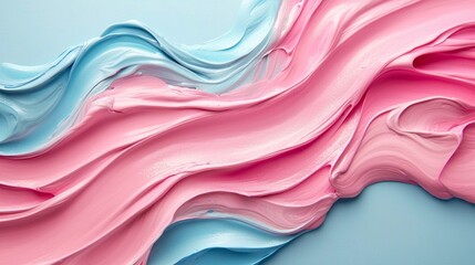 Poster - Creamy blue and pink colors blend together on a smooth surface, forming elegant swirls that showcase an artistic activity. The light reflects softly, enhancing the visual appeal