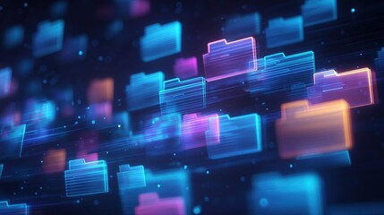 Poster - abstract network grid with files and folders, futuristic software interface, digital document manage