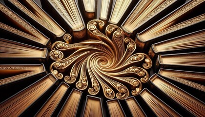 Wall Mural - gilded edges a bird’s eye view of books fanned open their gild