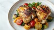 © Fightstar - Grilled chicken thighs with roasted vegetable and tomato on plate