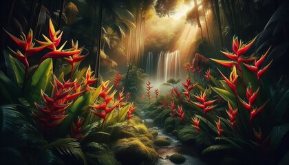 Wall Mural - heliconia paradise — striking red and yellow heliconias in den