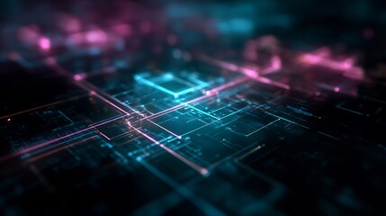 Poster - Abstract Digital Circuit Board with Glowing Lines and Futuristic Data Flow
