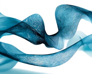 Poster - Abstract blue flowing ribbons on white background for creative designs