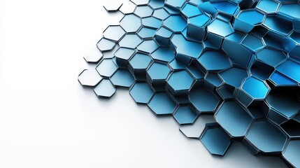Poster - Abstract blue hexagonal pattern creating a dynamic 3D effect with smooth gradients and reflections
