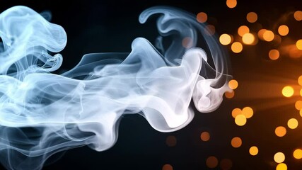 Poster - Ethereal Smoke Flow with Blurry Golden Bokeh in Dark Background