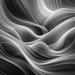 Poster - A refined monochrome wave background in grayscale with flowing curves and depth. Suitable for luxury branding, fashion, or editorial layouts.