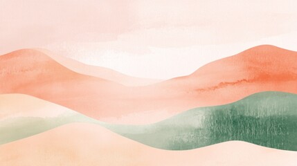 Aufkleber - Gentle hills and curves in soft hues of peach, cream, and green create a serene abstract landscape that evokes tranquility and harmony with nature