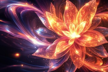 Poster - Vibrant glowing fantasy flower radiating ethereal beauty in a dreamlike setting