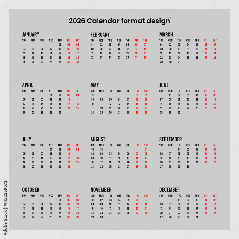 2026 business calendar format template design. Stock Vector | Adobe Stock