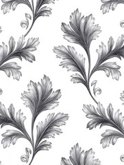 Poster - Elegant Gray Leaf Pattern - pattern of elegant gray leaves on a white background. Perfect for wallpaper, fabric, or other design projects