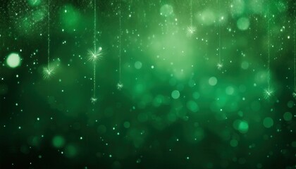 Poster -  green bokeh background with glowing snowflakes and light particles for festive designs, digital branding, holiday print media, and website headers