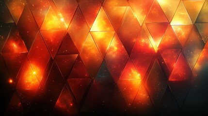 Abstract triangular pattern, fiery space background, geometric design
