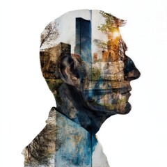 Poster - A Visionary Engineer Silhouetted Against a Bright Future of Solar Energy and Urban Development in Double Exposure Technique