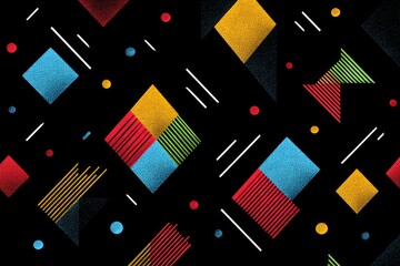 Poster - Abstract Geometric Engraving Sketch Colorful Shapes - Vibrant geometric shapes, engraving texture, colorful squares, dynamic lines, and bold patterns symbolize energy, creativity, modern design