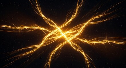 Wall Mural - Golden Photon Trail Across Stars
An abstract digital background with golden photon trails racing through a deep starfield, creating twisting ribbons of light against a dark cosmic backdrop