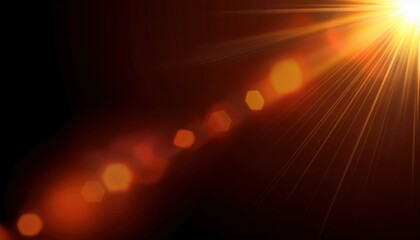 Leinwandbilder -  intense orange sunburst with lens flare and hexagonal bokeh for web backgrounds, print graphics, digital branding, or motion design overlays