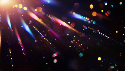 Leinwandbilder -  colorful light streaks and bokeh sparkles abstract background for digital design, branding visuals, motion graphics, and print media art resources