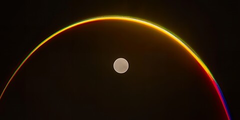 Poster - A vibrant rainbow arc elegantly curves across the dark night sky a full moon softly glowing in the background creating a captivating celestial scene