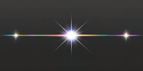Poster - Bright Starburst Light Flare with Rainbow Lens Burst Across Dark Background Ideal for Overlay or Design Element Digital Art