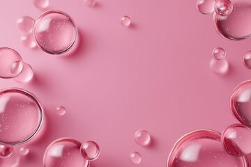 Poster - Transparent bubbles floating on soft pink background create a calming aesthetic