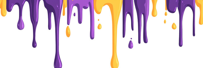 Poster - Abstract paint drips with vibrant violet and sunny yellow hues against an isolated backdrop