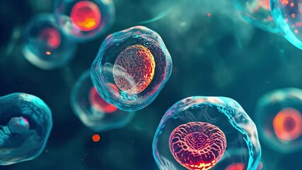 Poster - Discovering the intricate beauty of microscopic cells in vibrant colors and stunning detail, showcasing cell division and activity in a captivating environment