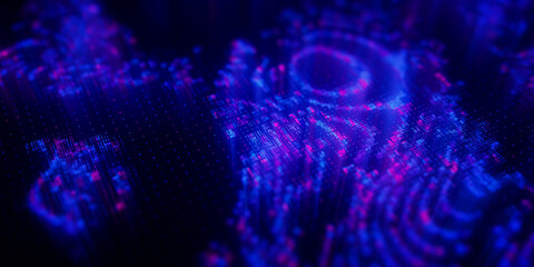 Poster - Big Data clusters complex graph. Quantum computing patterns. Cyber space of AI technology neural connections. Futuristic graph. Digital information presentation. 