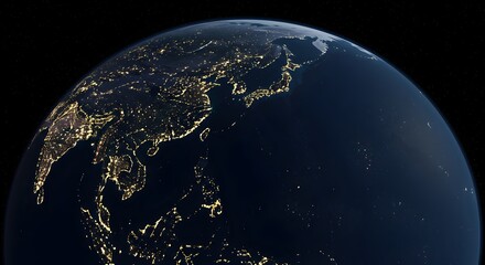  Nighttime Satellite View of Earth Illuminating Cities Across Asia and the Pacific