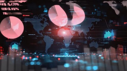 Poster - Futuristic Digital World Map with Data Visualizations and Technological Elements for Global Connectivity