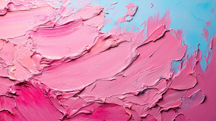 Aufkleber - Vibrant shades of pink blend with soft blue hues on a textured canvas, showcasing an artistic expression of color and form in a creative environment