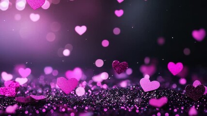 Poster - Sparkling Hearts with Bokeh Effect for Romantic and Valentine’s Day Themes in Soft Pink and Purple Hues