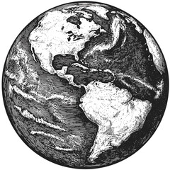 old engraving style earth vector, vintage woodcut sketch, black and white globe illustration, antiqu