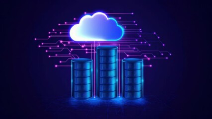 Poster - Digital Cloud Computing Concept with Growth Graph and Data Storage Representation in Neon Colors