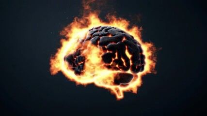 Poster - Illuminated Brain with Flames Symbolizing Creative Ideas and Passion for Knowledge in Abstract Digital Art