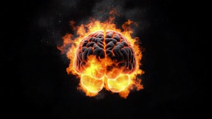 Poster - Fiery Brain Illustration Symbolizing Creativity, Passion, and Intellect with Dynamic Flames Against Dark Background