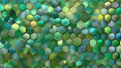 Fototapete - Abstract Green and Gold Hexagon Pattern Background
