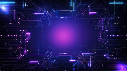 Poster - Cyberpunk inspired neon circuit background with empty space for mockup, wallpaper AI generated image
