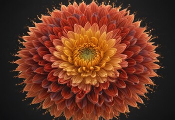Wall Mural - Symmetrical chrysanthemum firework, radiant petals, intense glow, shine, sparkle