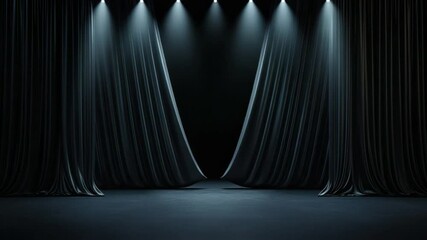 Poster - Dark Theater Stage with Dramatic Lighting and Elegant Curtains in a Professional Setup for Events and Performances