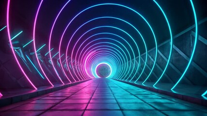 Fototapete - Illuminated tunnel journey futuristic environment digital art nighttime vibe creative perspective