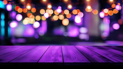 Poster - Elegant Abstract Background with Colorful Bokeh Lights and Wooden Surface for Creative Projects