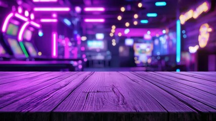 Poster - Vibrant Nightlife Abstract Background with Neon Lights and Wooden Table for Event and Entertainment Themes