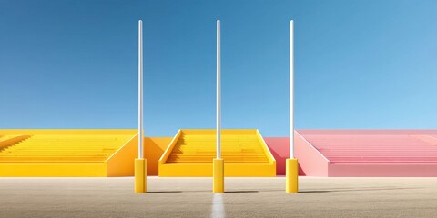 Aufkleber - Minimalist Rugby Stadium Architecture Geometric Color-Block Design Capturing Pre-Game Anticipation and Modern Sports Venue Aesthetics