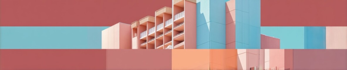 Poster - Minimalist Architectural Gradient Geometric Resort in Pastel Palette - Contemporary Design Visualization for Urban Planning and Creative Spatial Storytelling